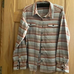 Patagonia Fjord Flannel in Grey w/salmon, Plaid, Casual, Organic Cotton, Women’s